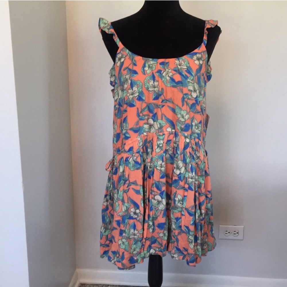 NWT Free People Flirty Ruffled Orange 🍊Blue Dress